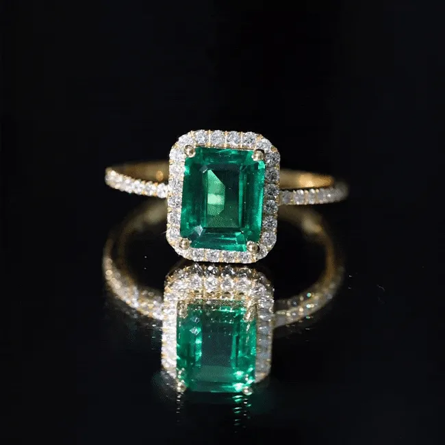 Octagon Lab Grown Emerald Halo Engagement Ring with Diamond