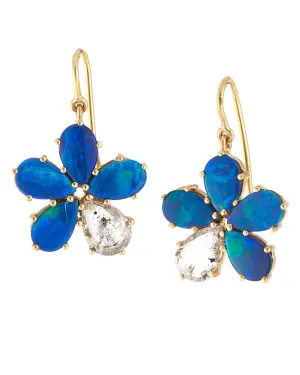 Opal and Diamond Flower Earrings