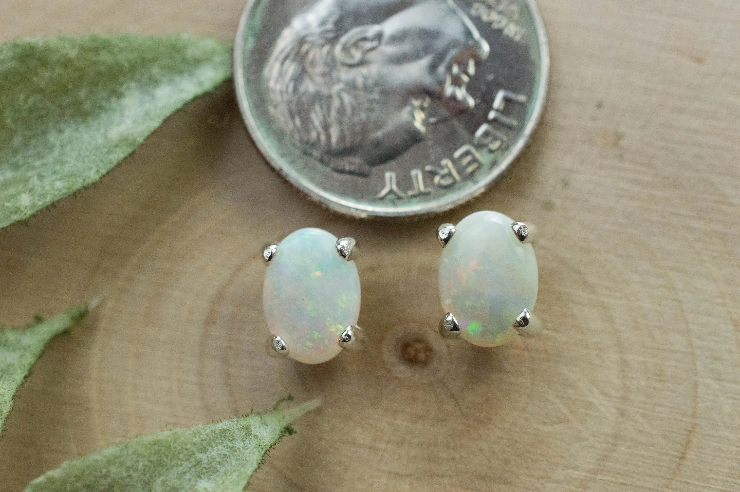 Opal Earrings, Natural Untreated Australia Opal; 0.995cts
