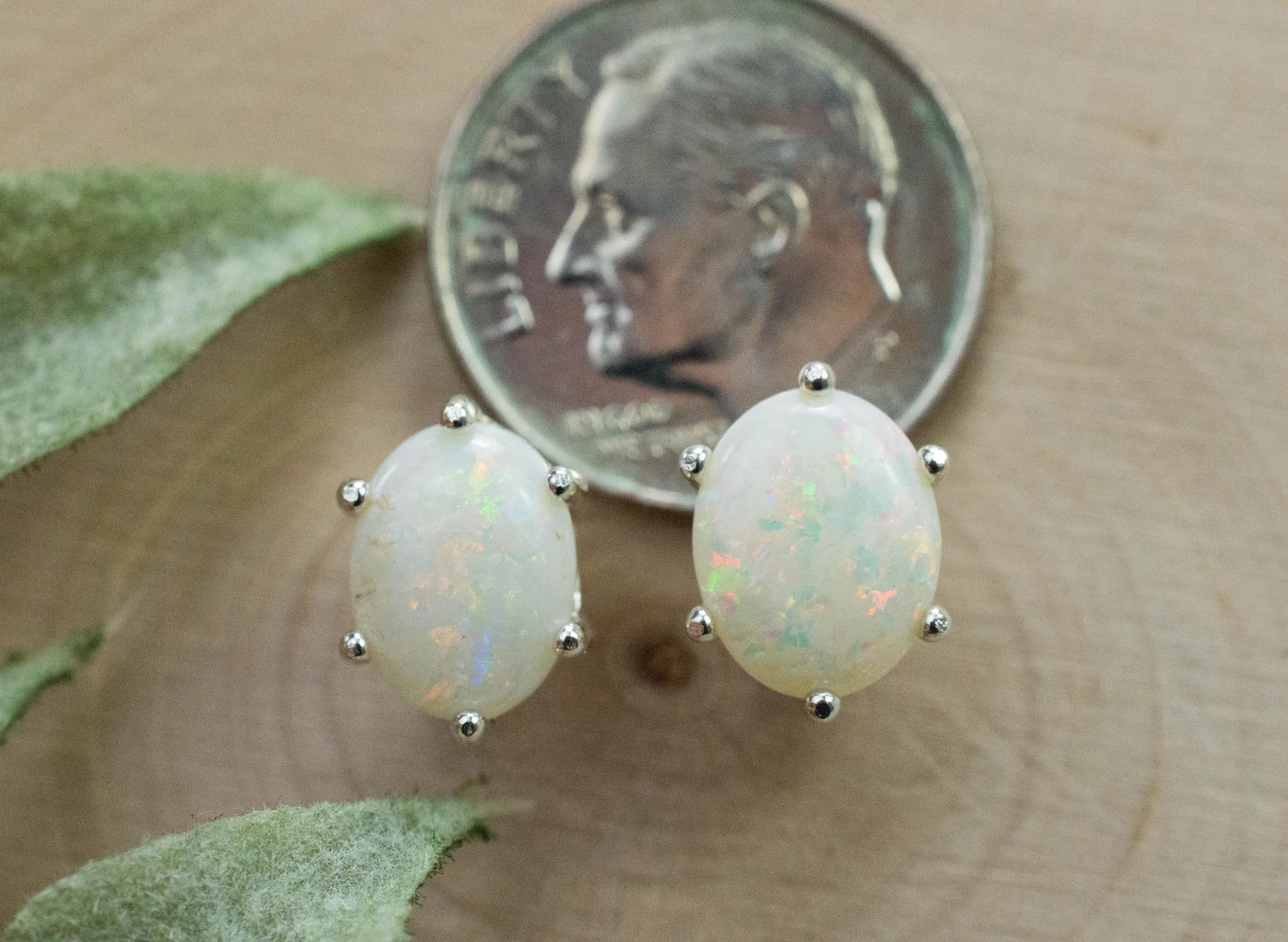 Opal Earrings, Natural Untreated Australia Opal; 1.885cts