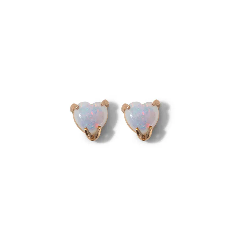 Opal Heart Stud, 9kt Yellow Gold