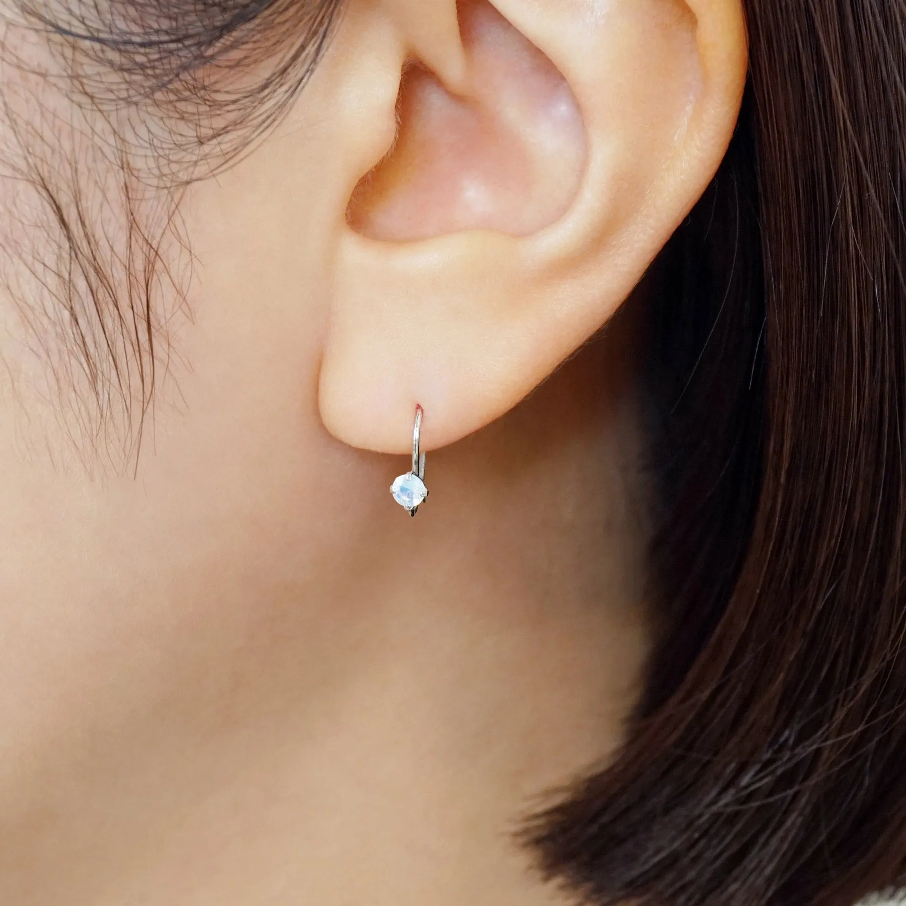 [Palette] 14K/10K Glass Opal Base Earrings (White Gold)