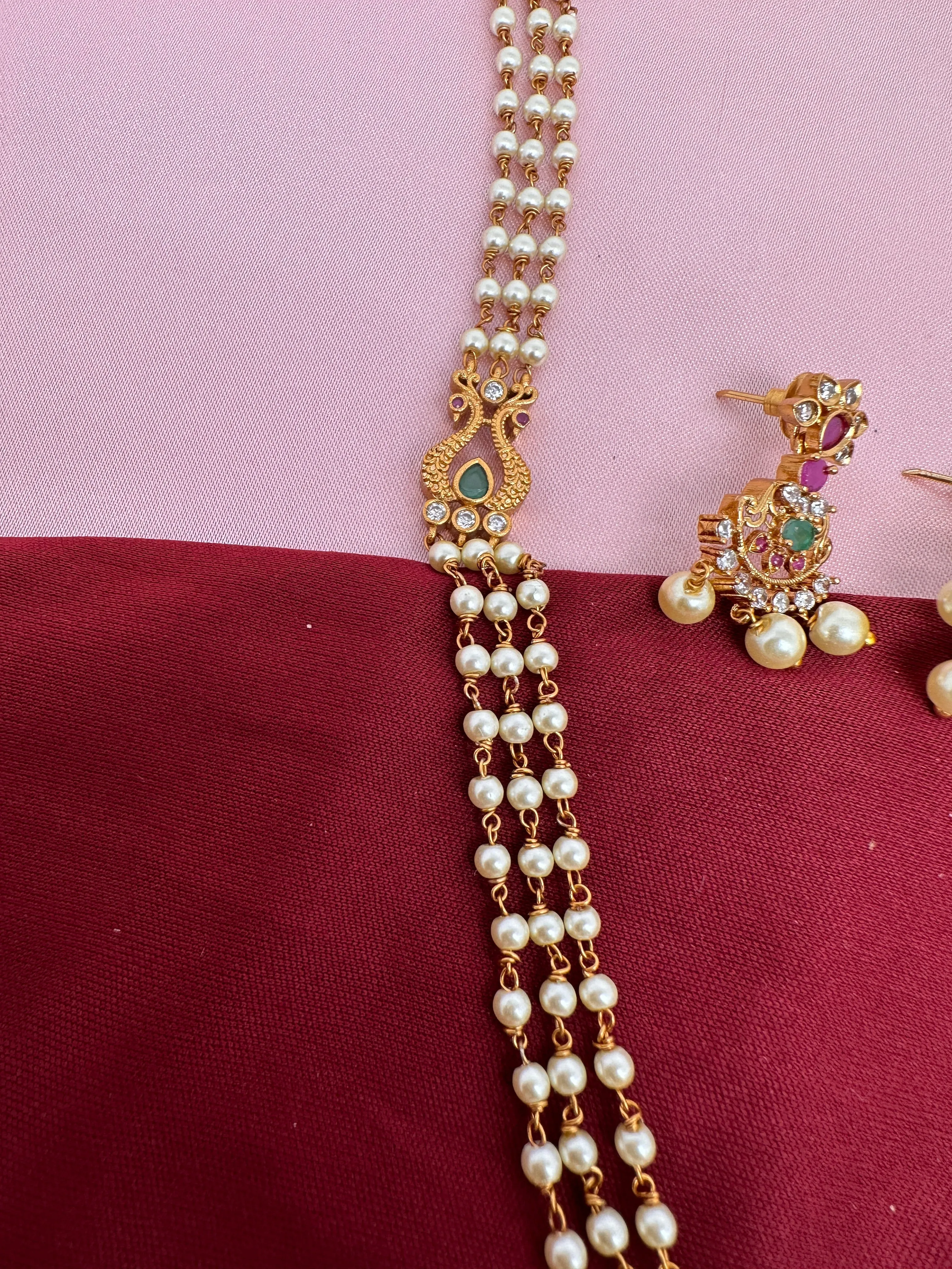 Peacock Pendent Pearl Mala Dainty Necklace