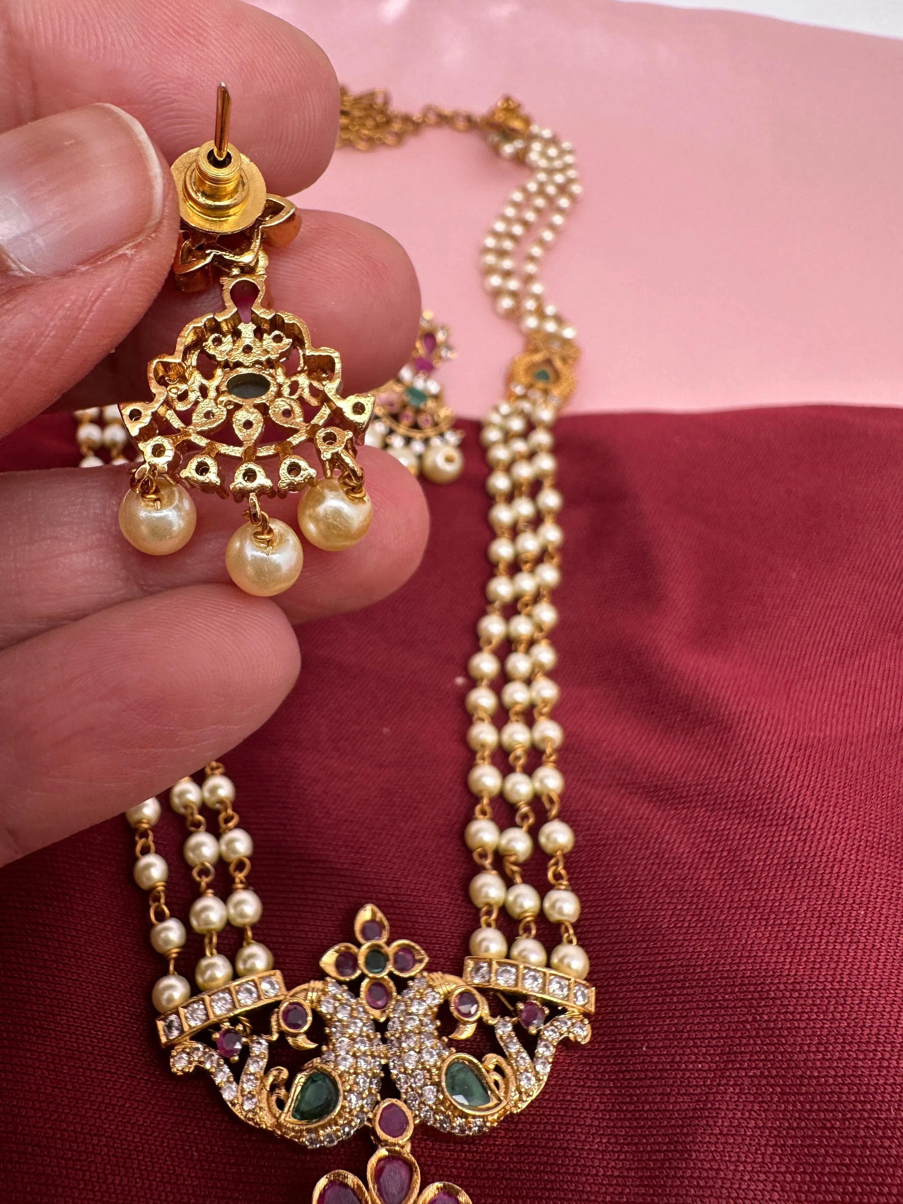 Peacock Pendent Pearl Mala Dainty Necklace