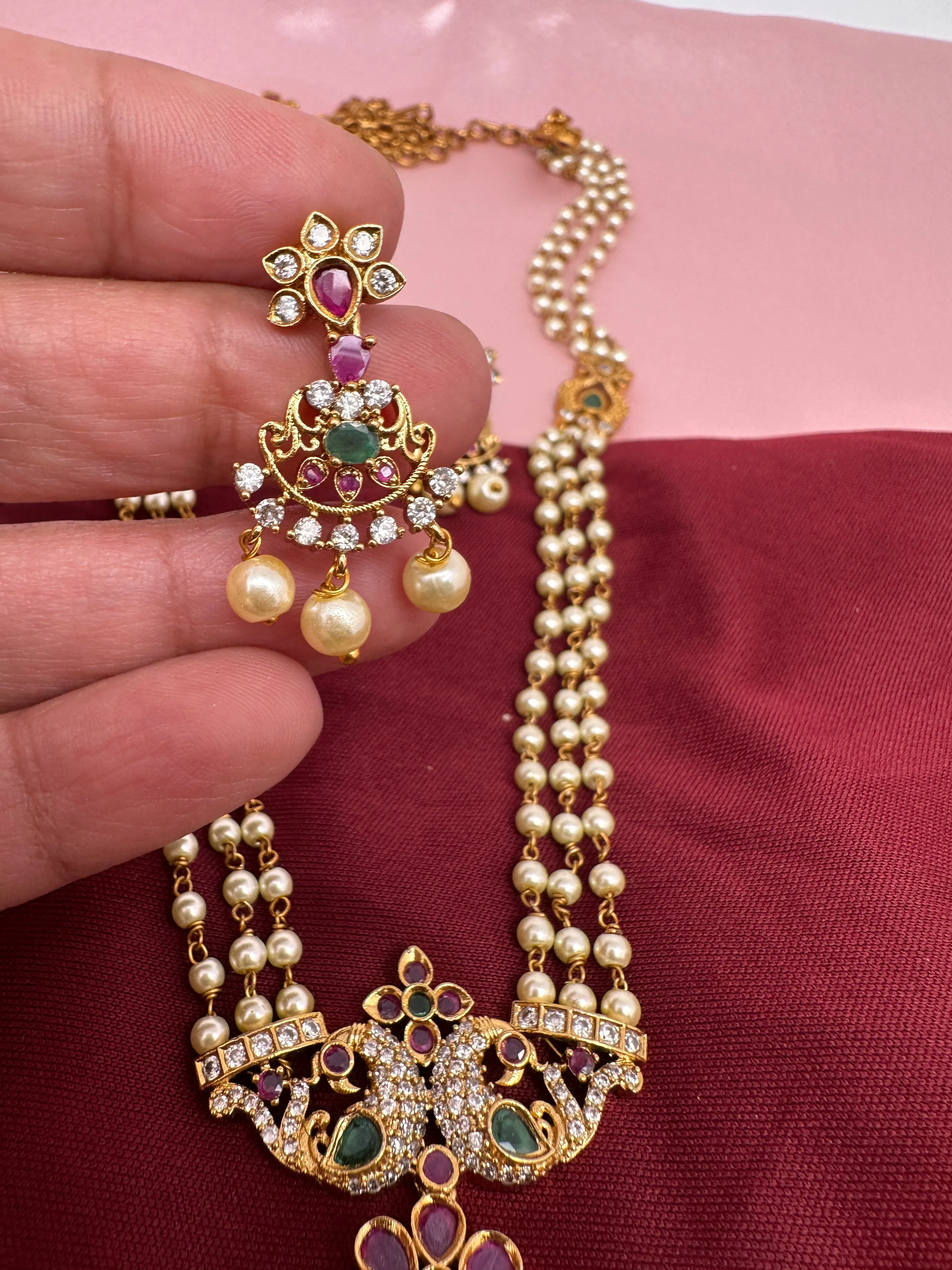 Peacock Pendent Pearl Mala Dainty Necklace