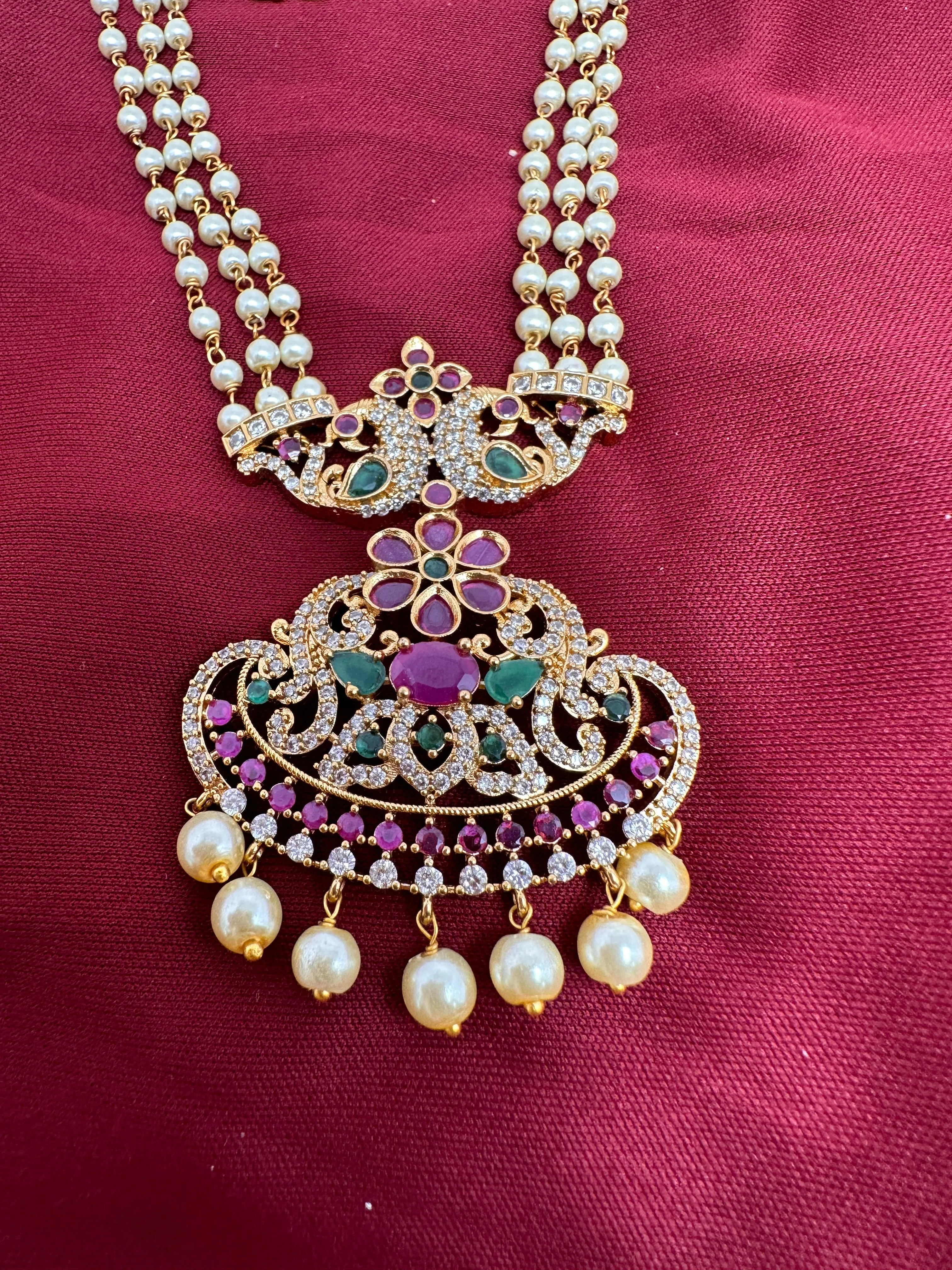 Peacock Pendent Pearl Mala Dainty Necklace