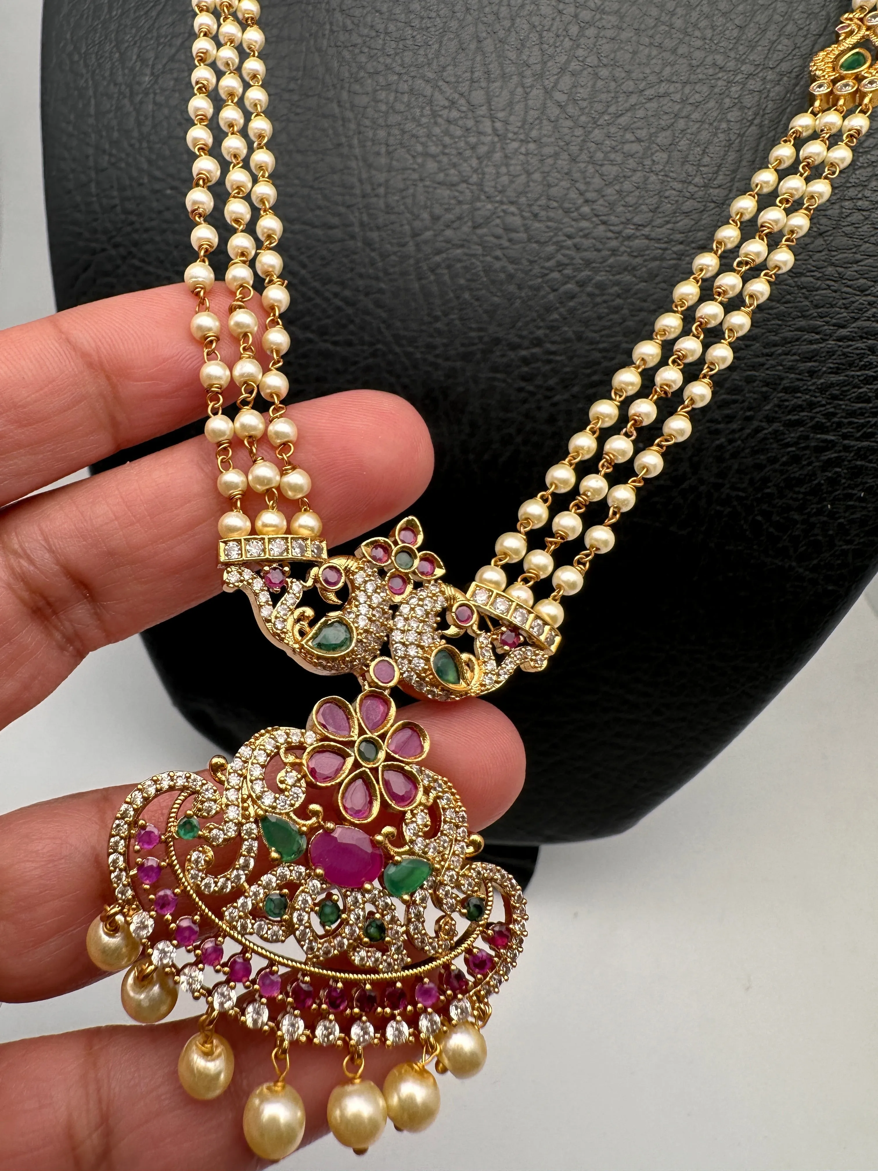 Peacock Pendent Pearl Mala Dainty Necklace