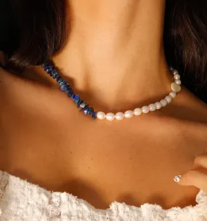 Pearl Choker Necklace With Lapis