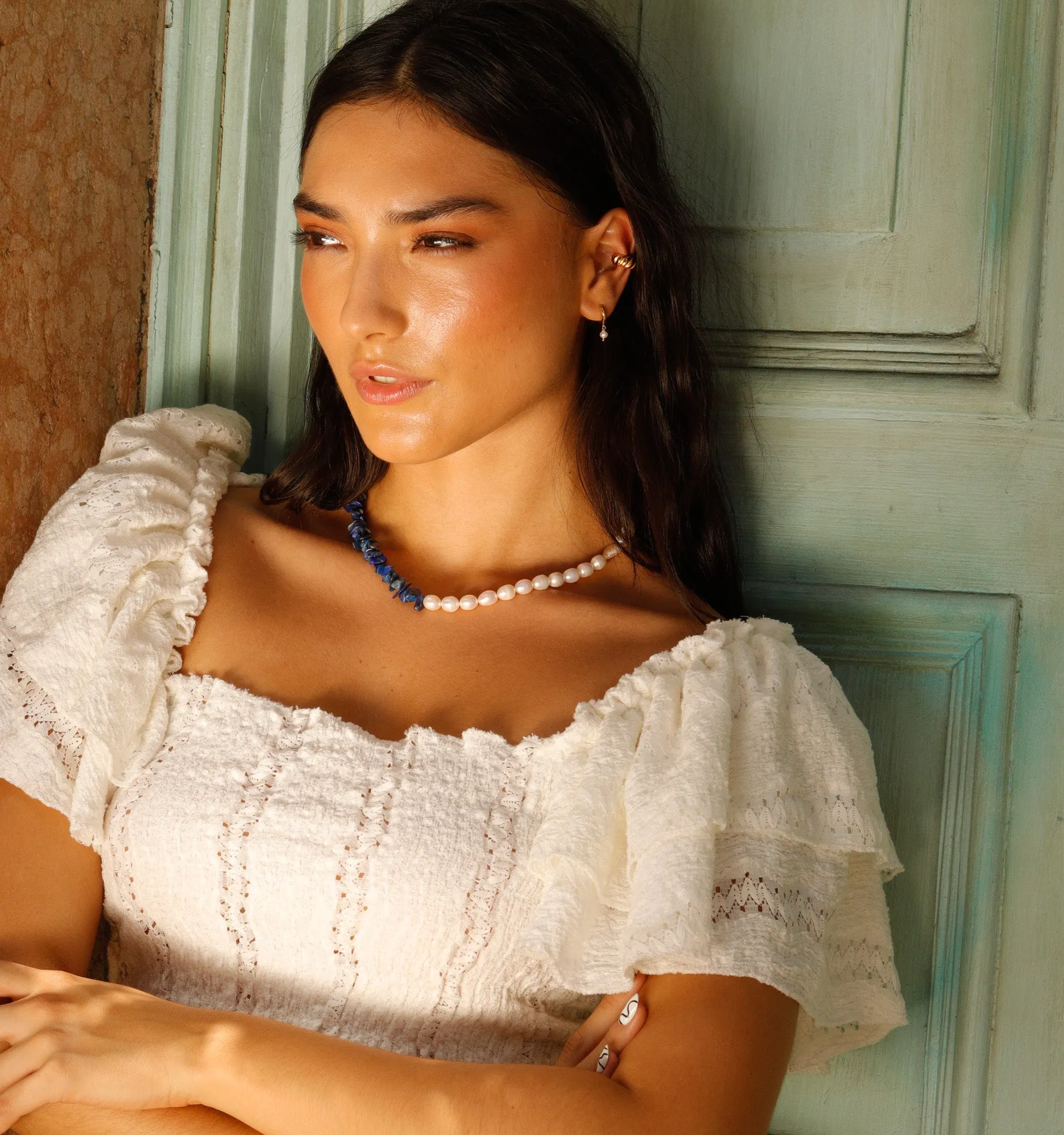 Pearl Choker Necklace With Lapis