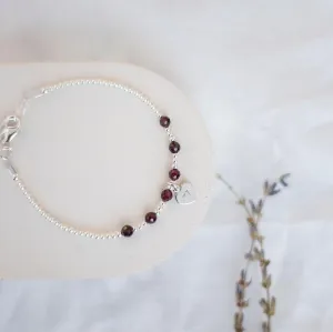 Personalised January Birthstone Bracelet,  , Dainty Garnet Bracelet in Sterling Silver