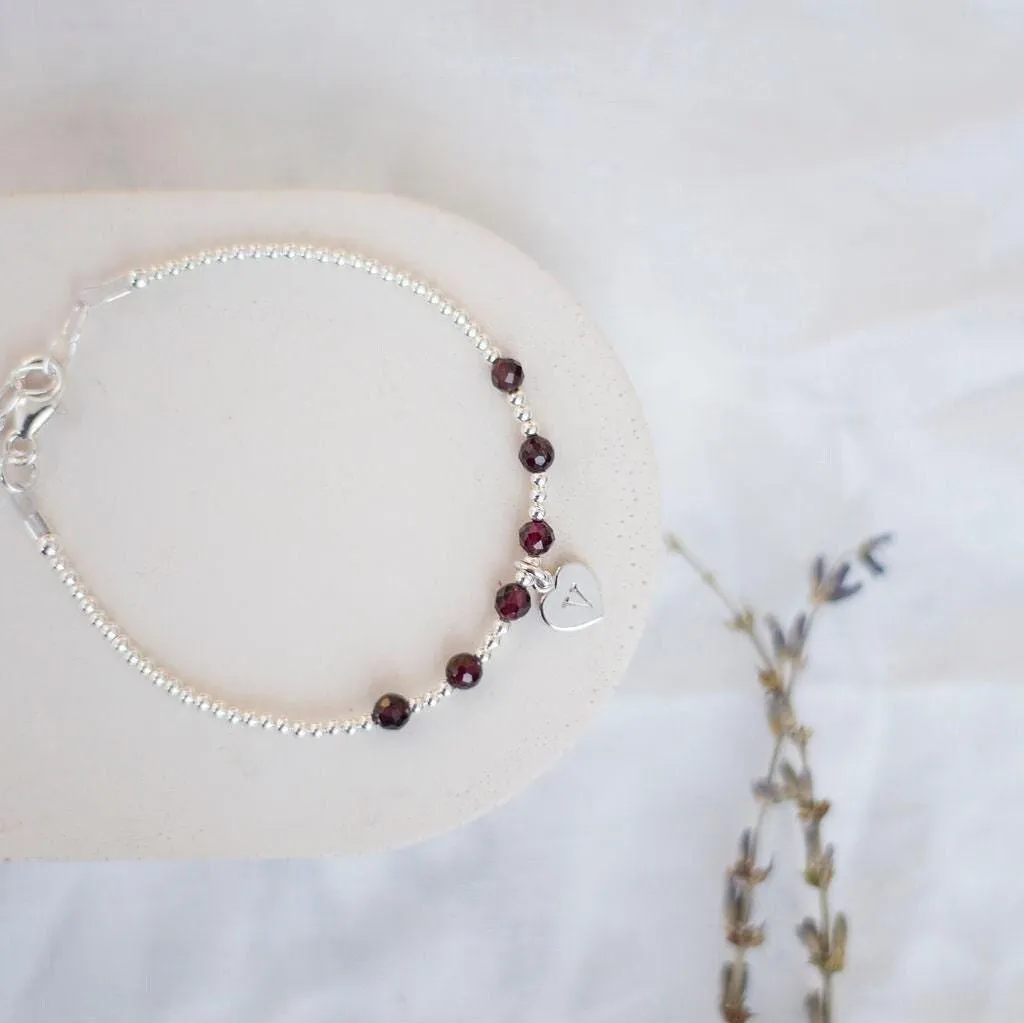 Personalised January Birthstone Bracelet,  , Dainty Garnet Bracelet in Sterling Silver
