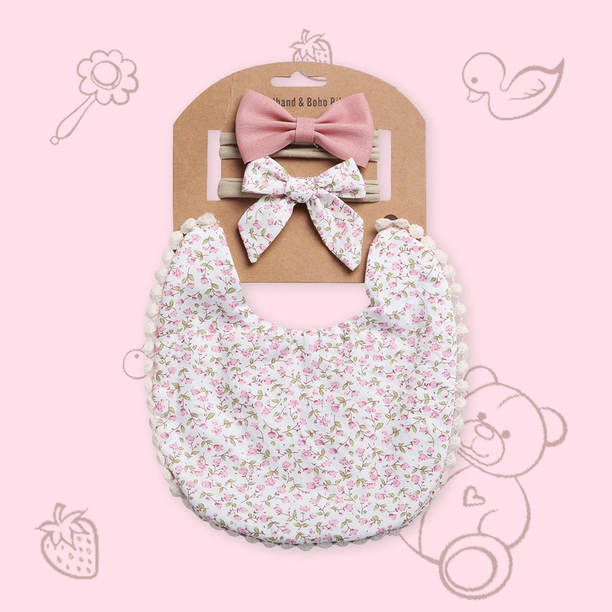 Polka Tots Floral Bow Headband with Bib Set - White