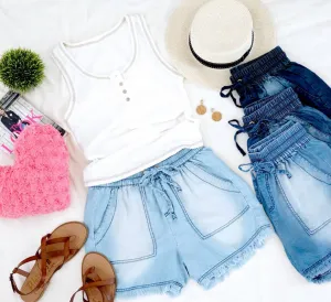"Rare Moments" Medium Washed Frayed Hem Shorts