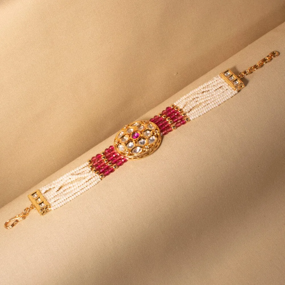 Raadhika Pearl Bracelet - Ruby- Pratha Collection