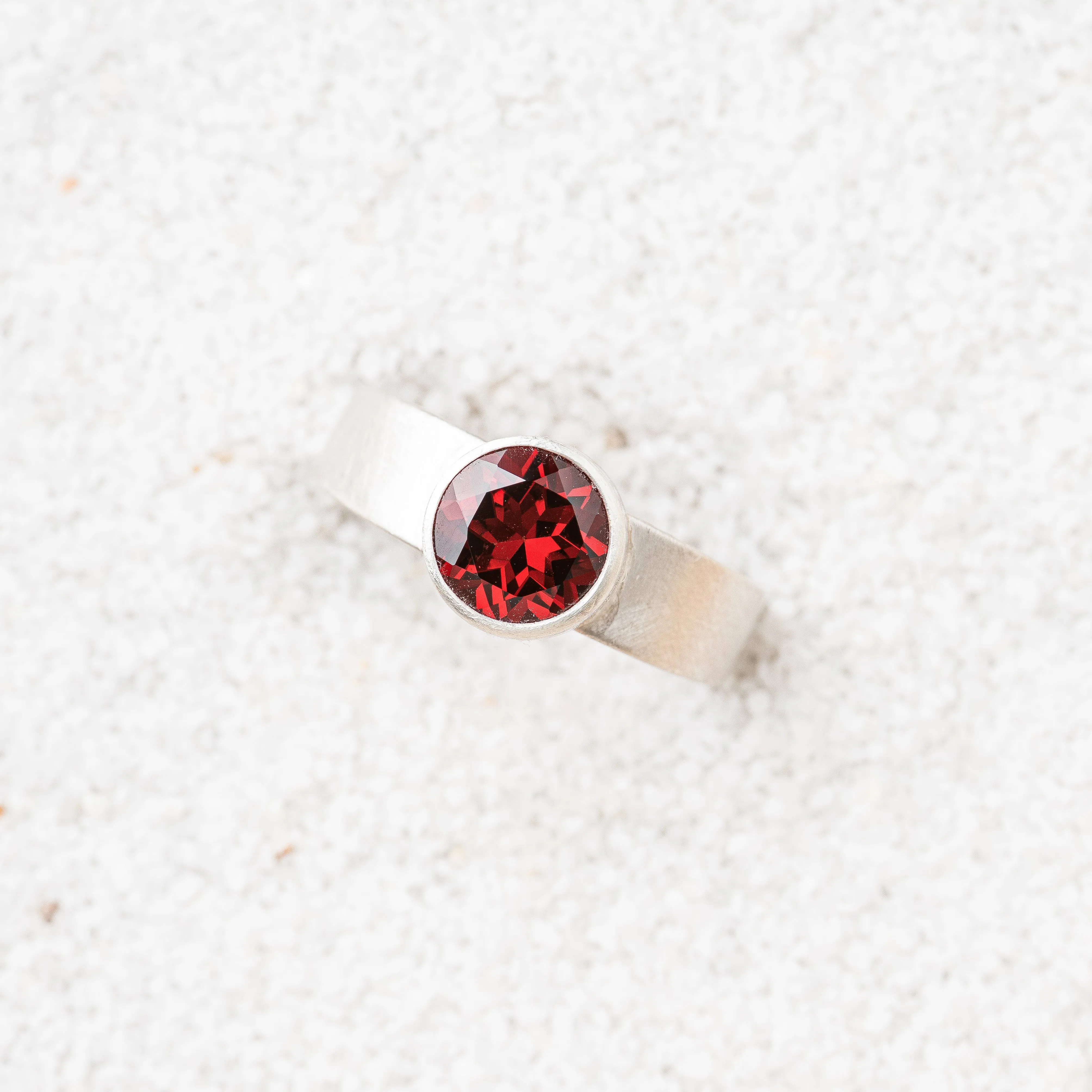 Red Garnet Round Ring on Tapered Band