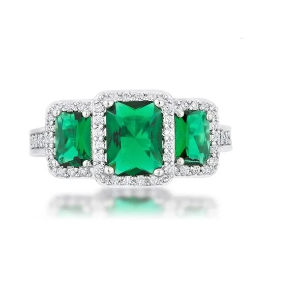 Rita Three Stone Emerald Radiant CZ Ring | 4.5ct