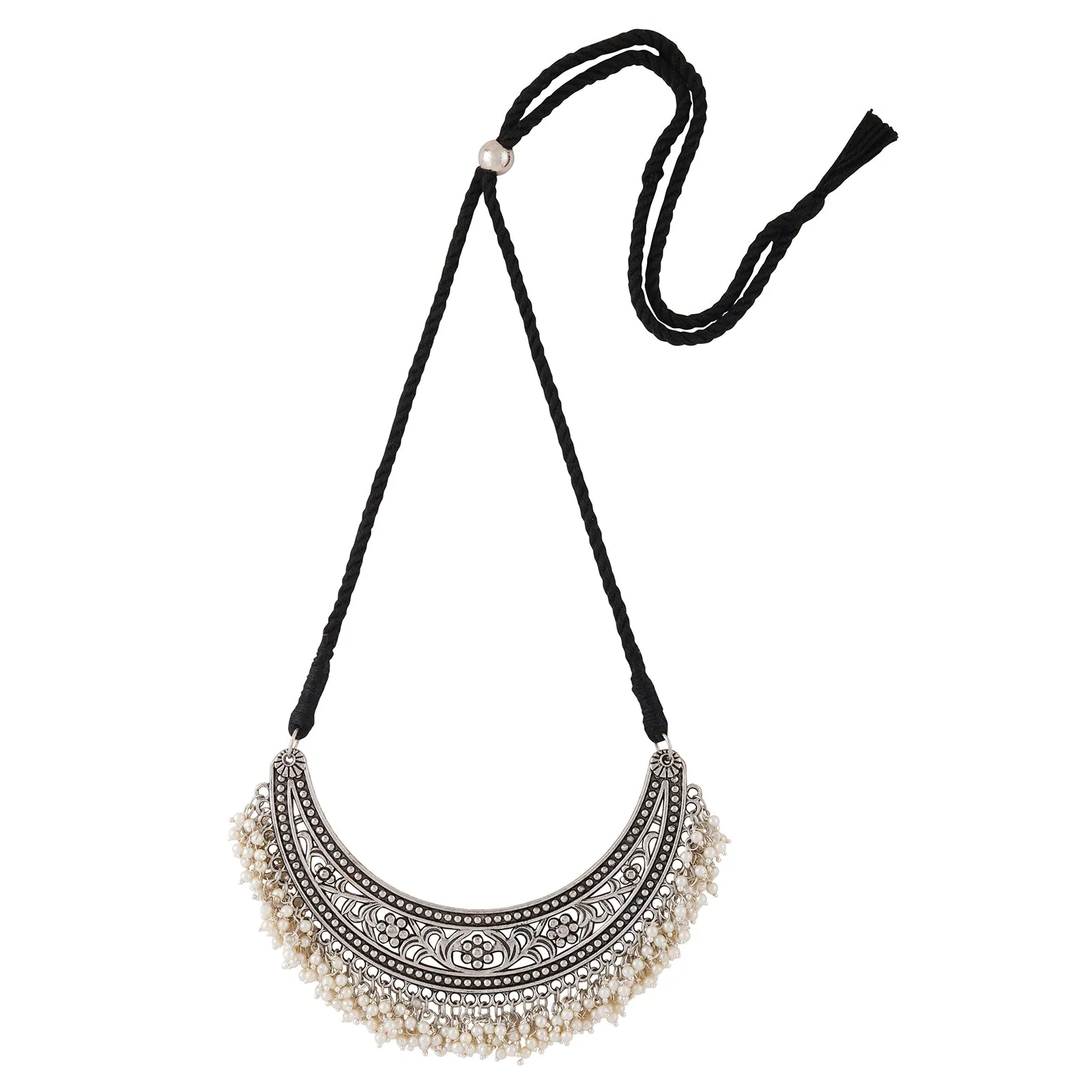 Shirin silver oxidised pearl necklace