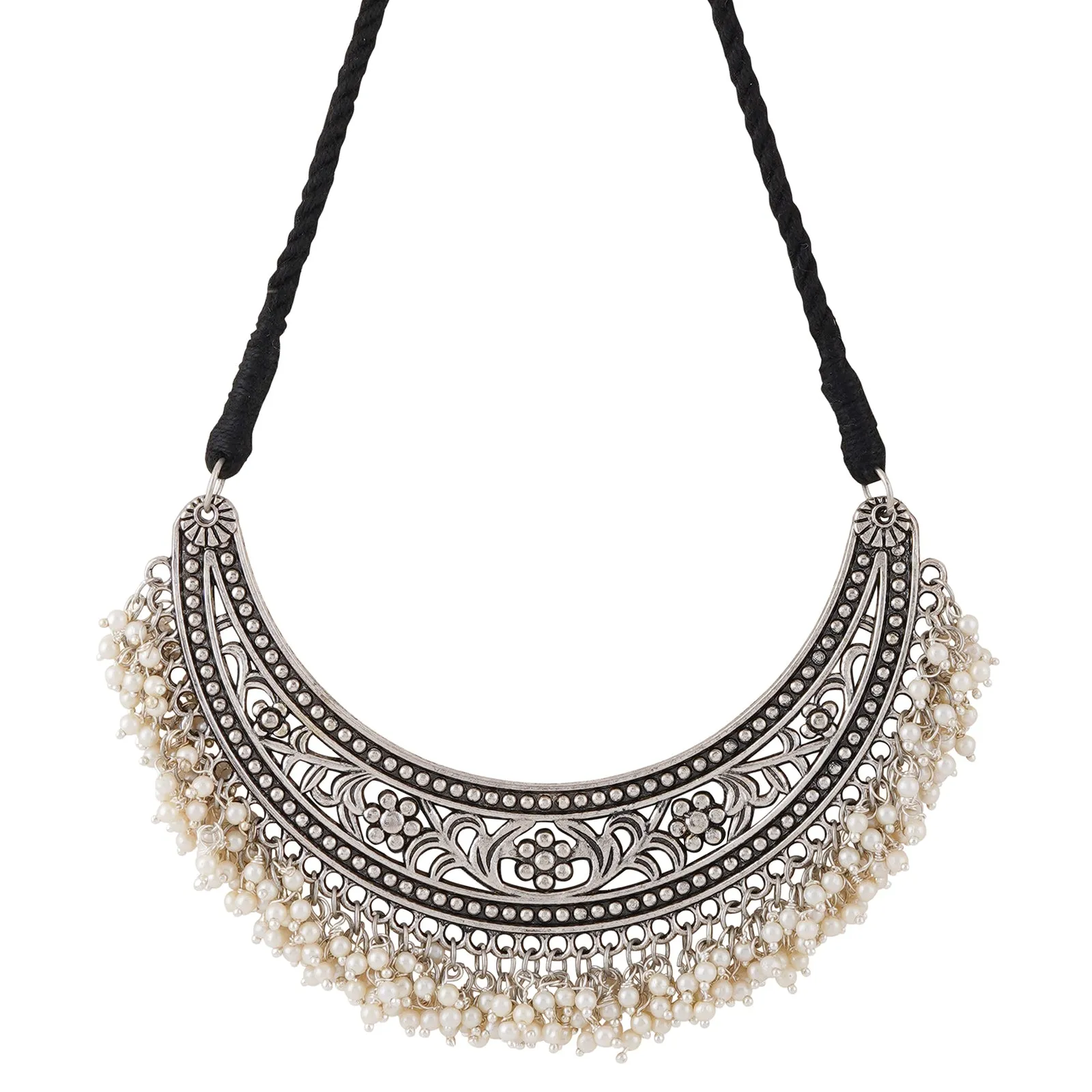 Shirin silver oxidised pearl necklace