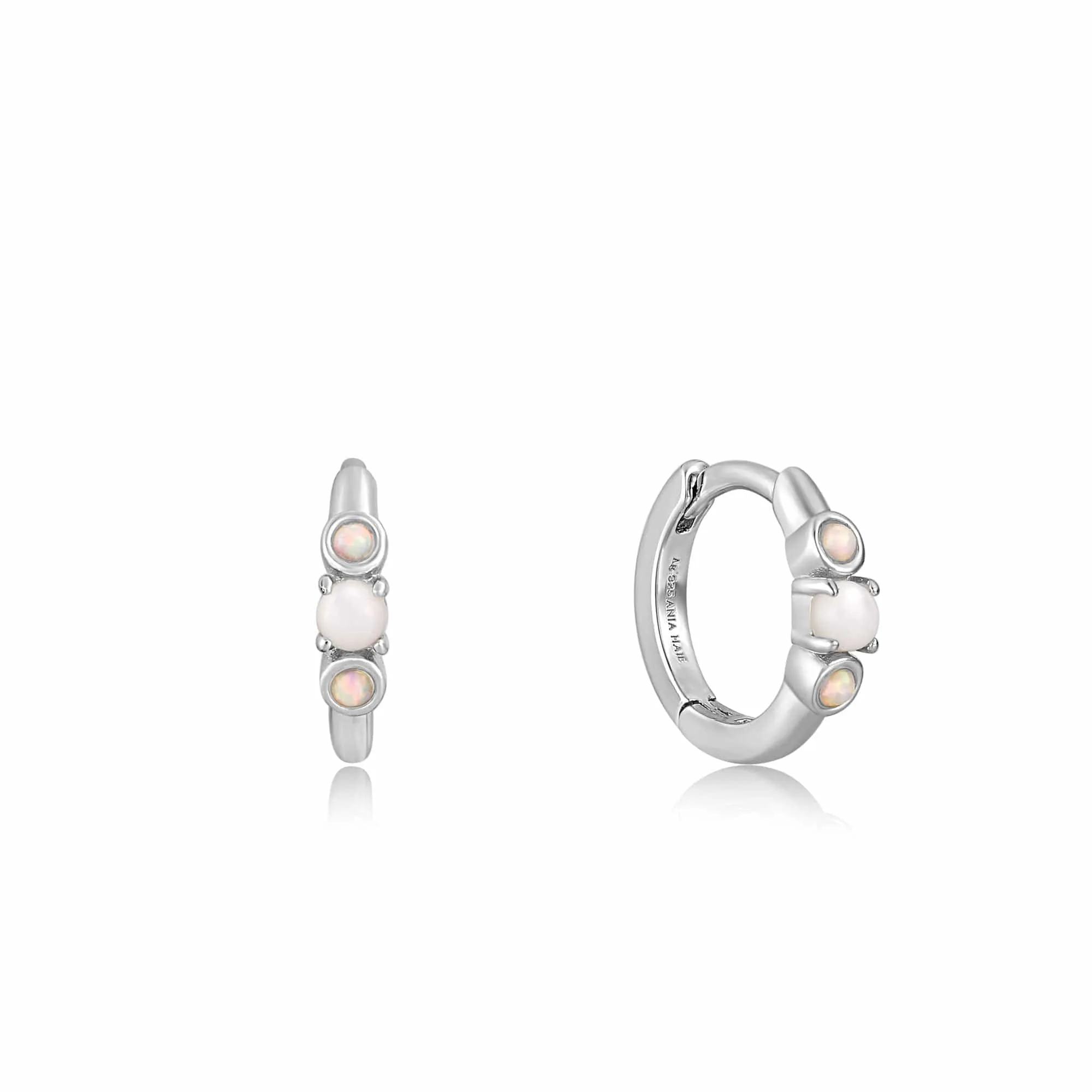 Silver Mother of Pearl and Kyoto Opal Huggie Hoop