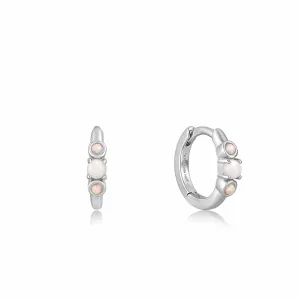 Silver Mother of Pearl and Kyoto Opal Huggie Hoop