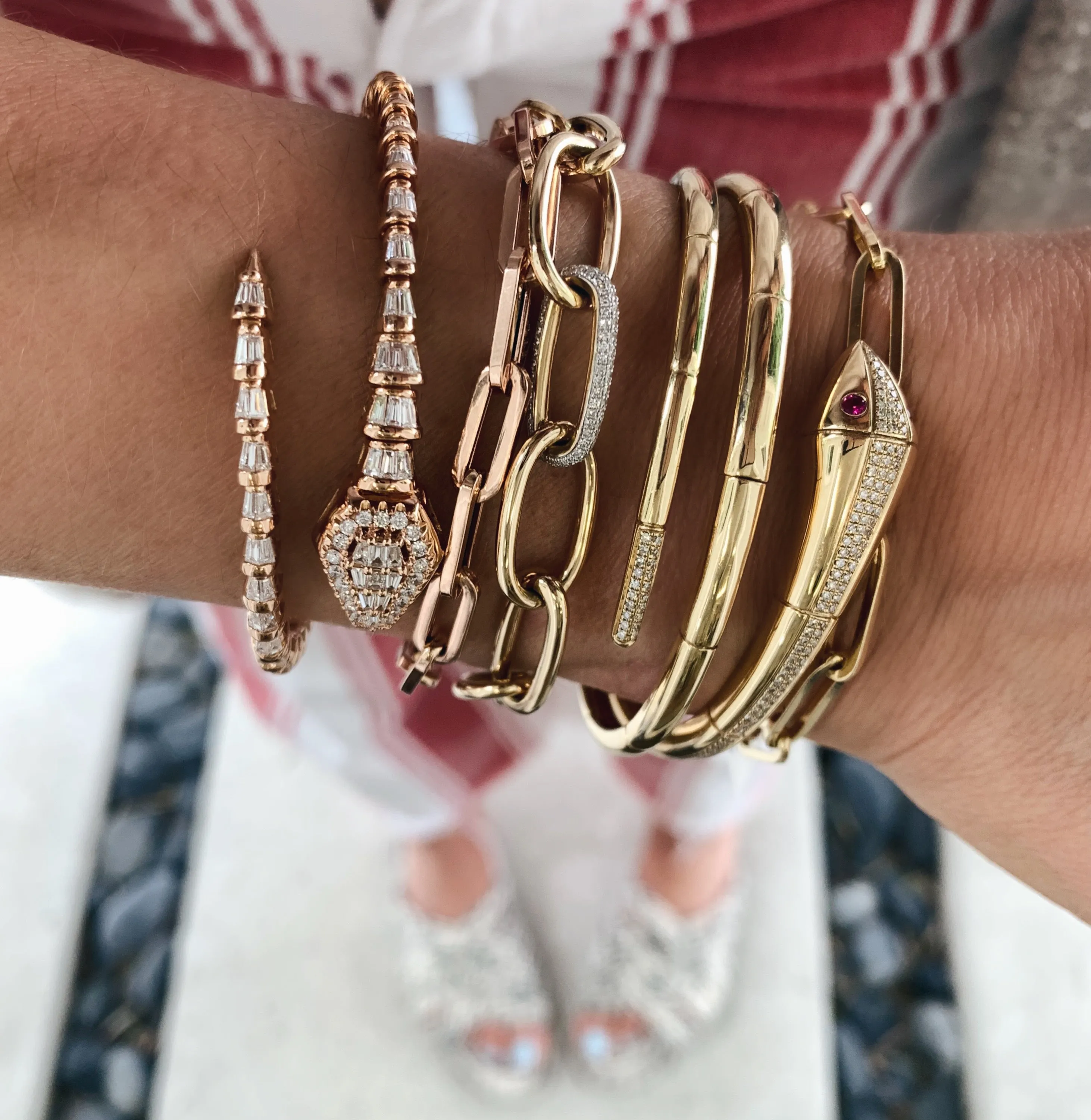 Snake Triple Wrap Hinge Cuff Bracelet