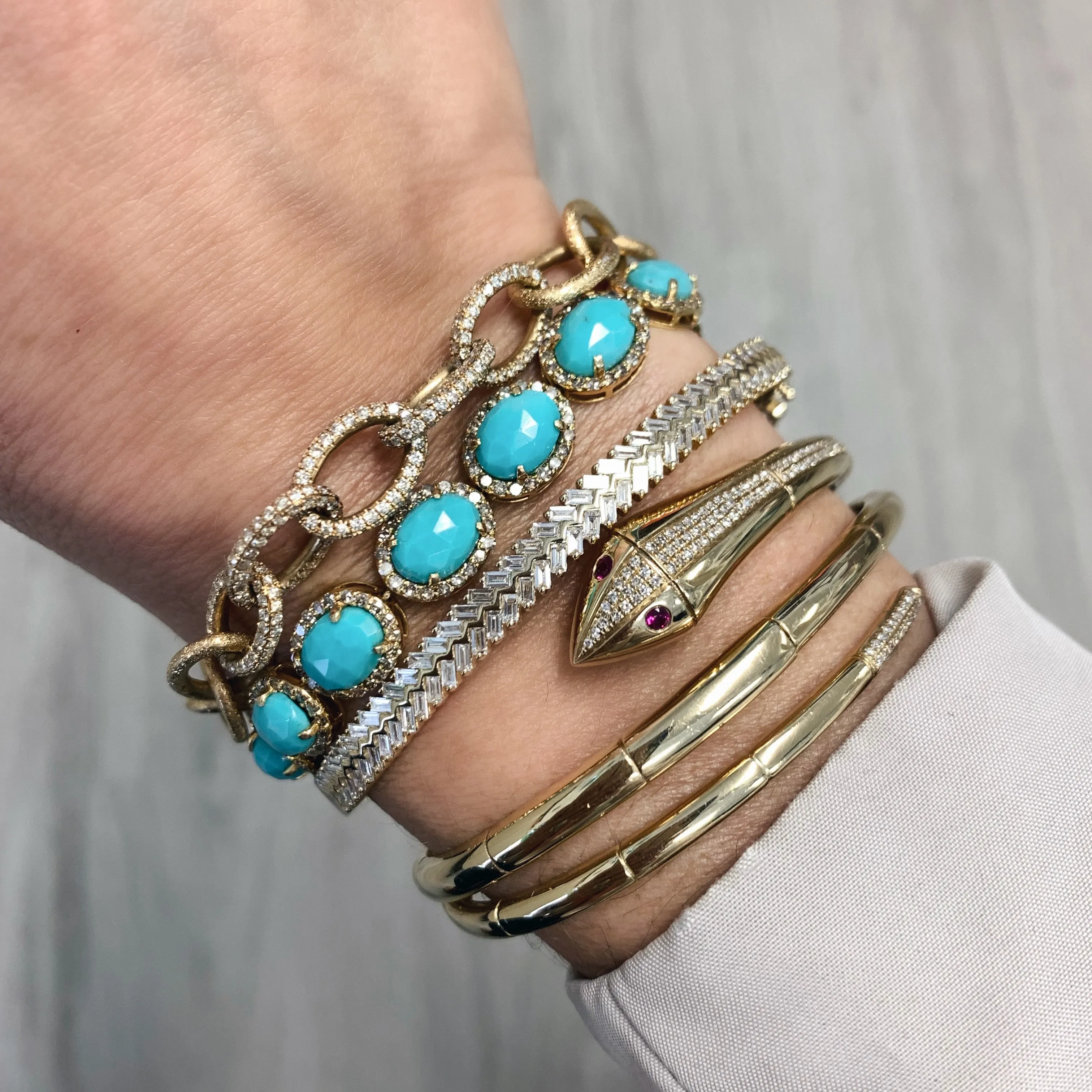 Snake Triple Wrap Hinge Cuff Bracelet