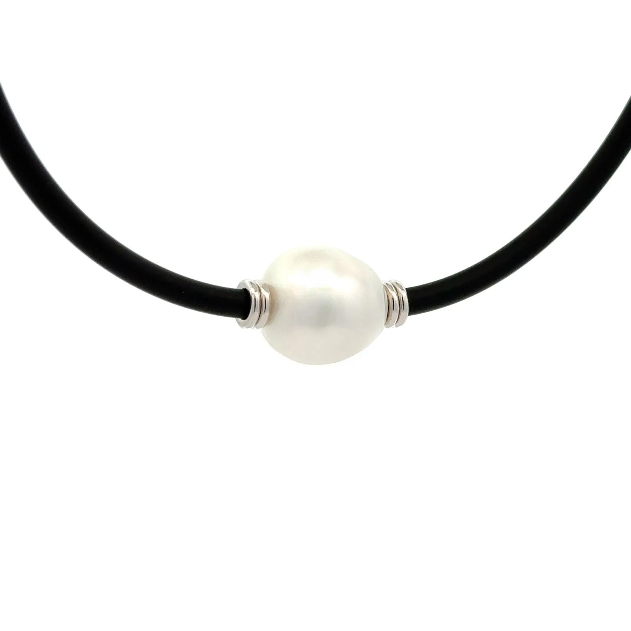 Sterling Silver Australian South Sea 13-14mm Cultured Pearl Neoprene Necklace