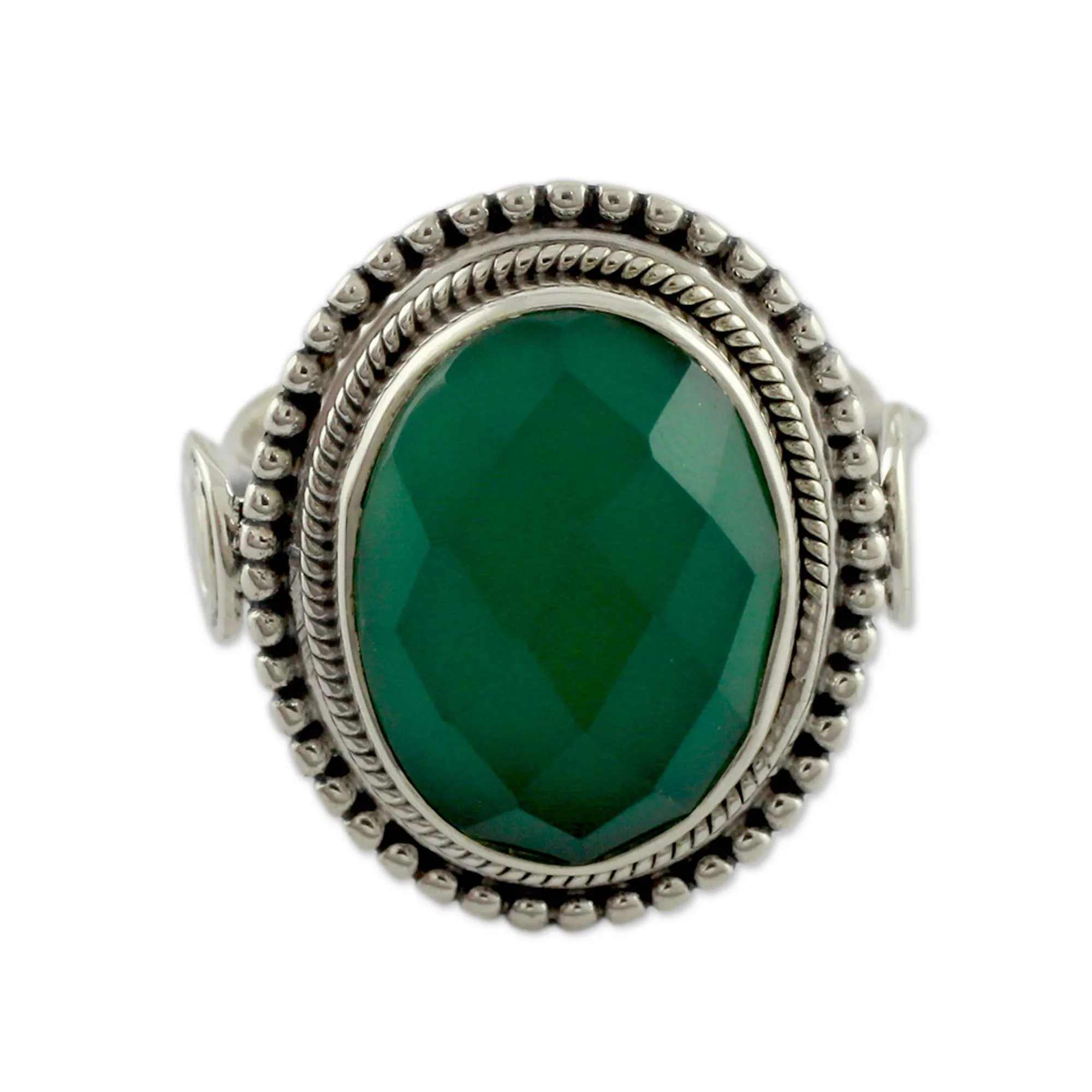 Sterling Silver Cocktail Ring with Green Onyx - Green Magnificence | NOVICA