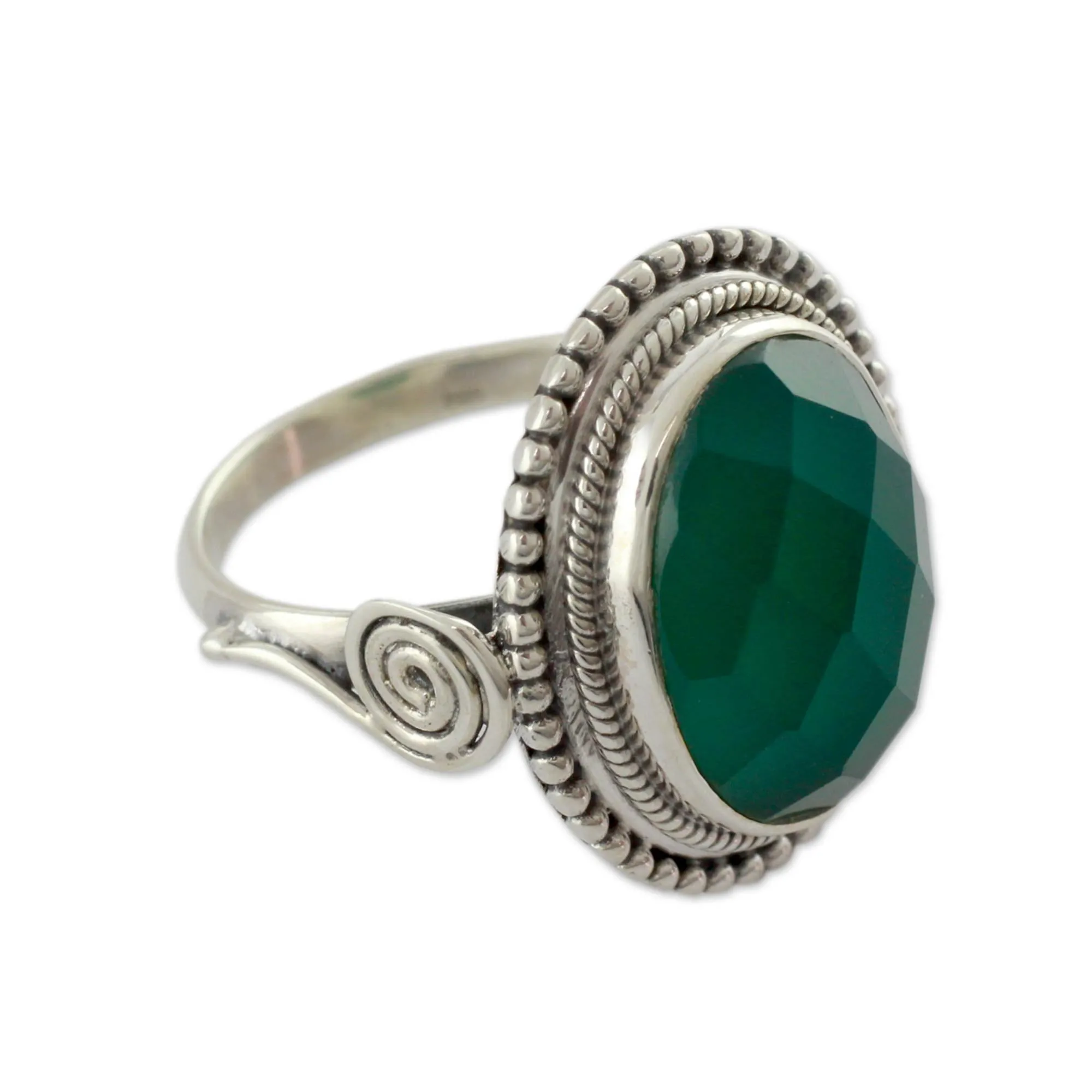 Sterling Silver Cocktail Ring with Green Onyx - Green Magnificence | NOVICA