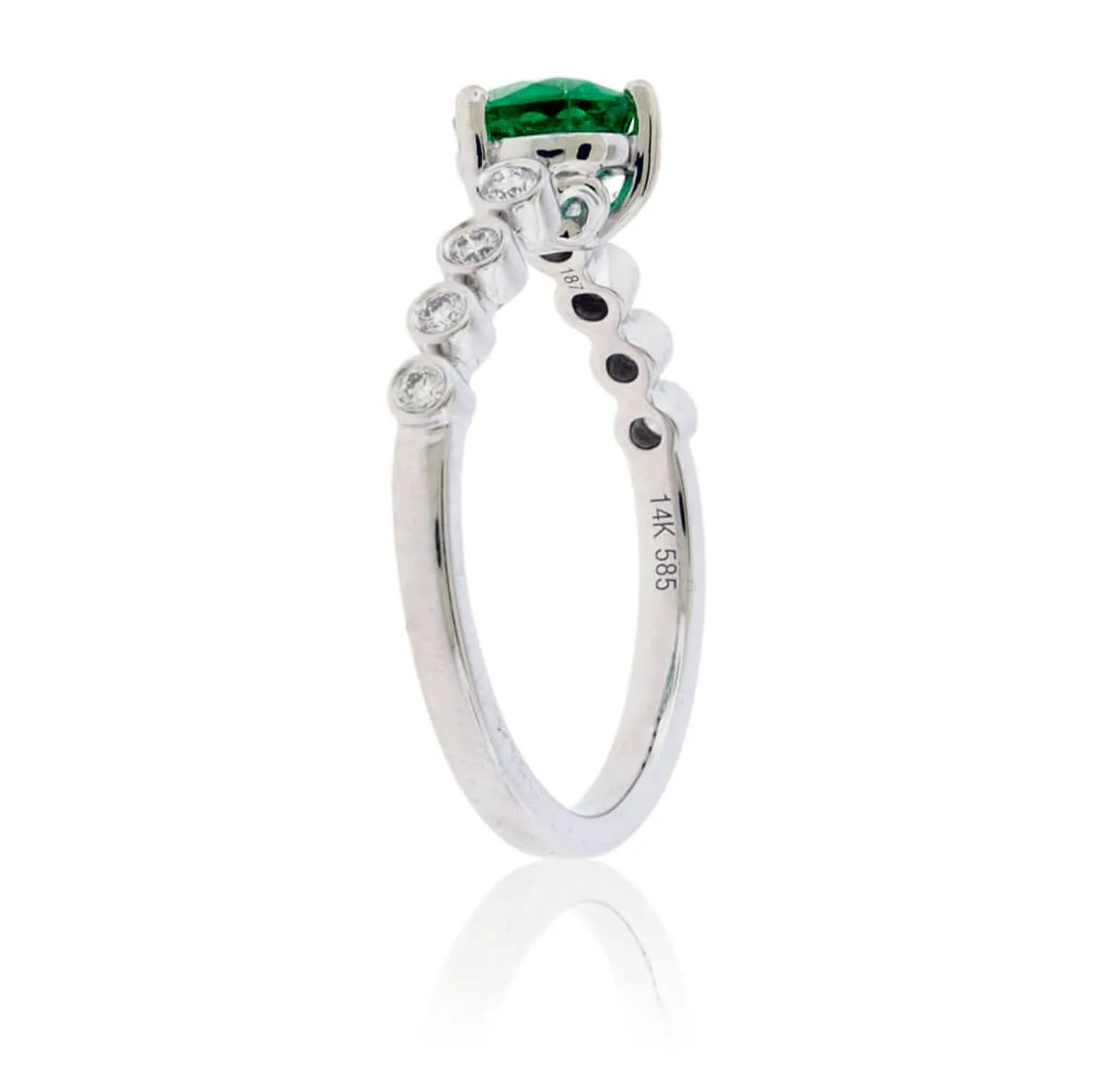 Tilted Pear Green Emerald & Diamond Accented Ring