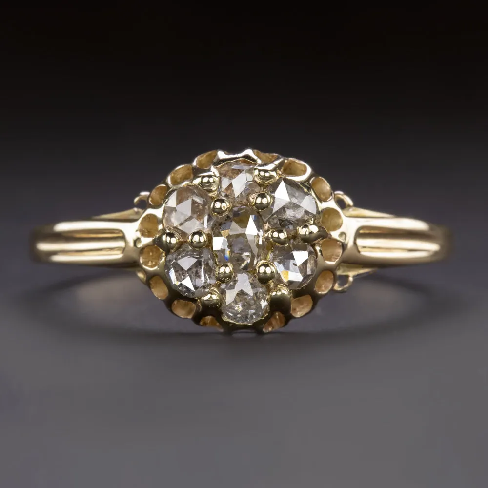 VICTORIAN DIAMOND CLUSTER RING ANTIQUE OLD CUT YELLOW GOLD ESTATE COCKTAIL