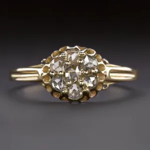 VICTORIAN DIAMOND CLUSTER RING ANTIQUE OLD CUT YELLOW GOLD ESTATE COCKTAIL