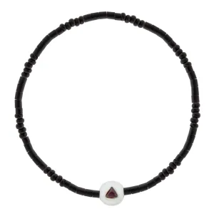 White Enameled Medium Gold Ball With Ruby Trillion Beaded Bracelet