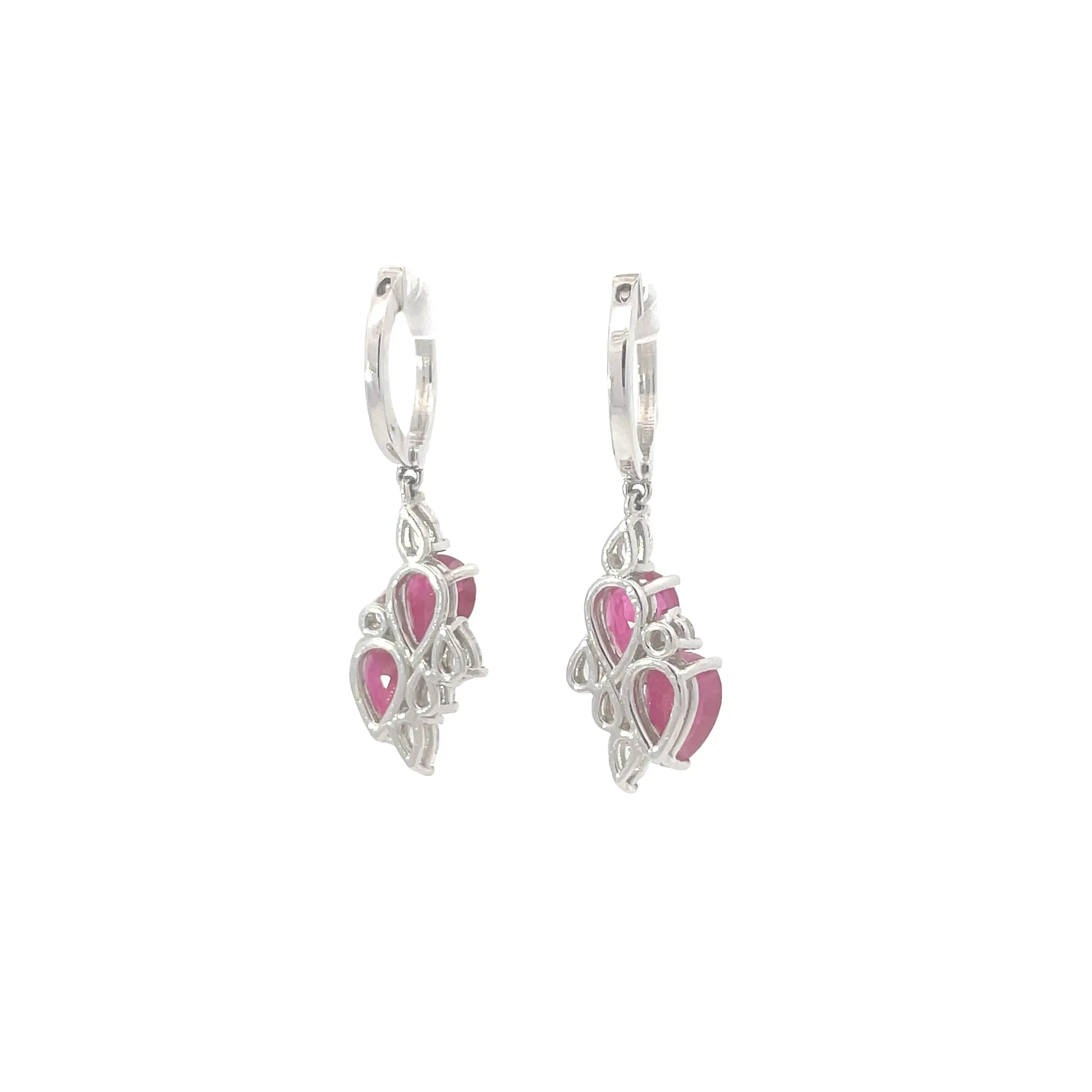 White Gold Diamond and Ruby Drop Earrings