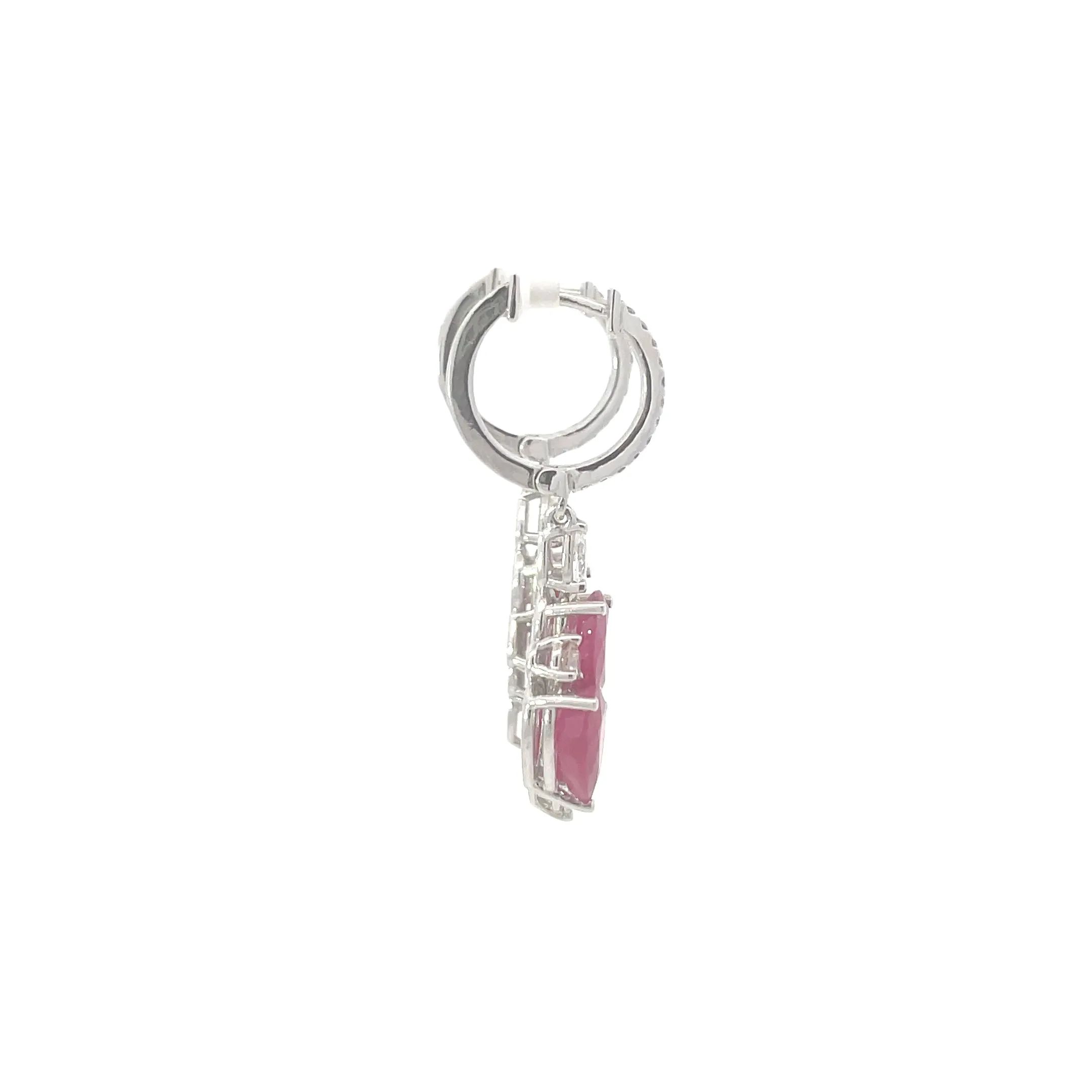 White Gold Diamond and Ruby Drop Earrings