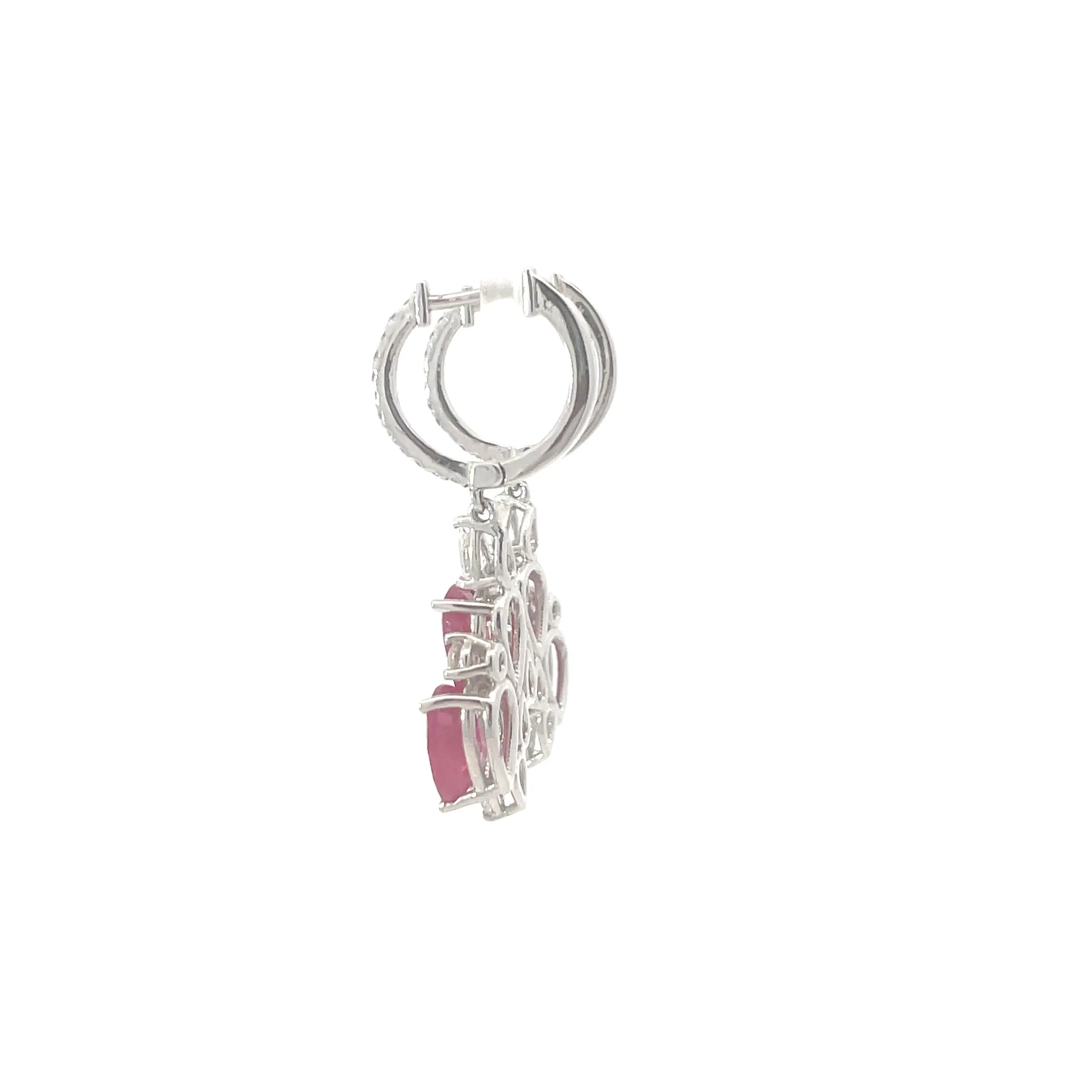 White Gold Diamond and Ruby Drop Earrings