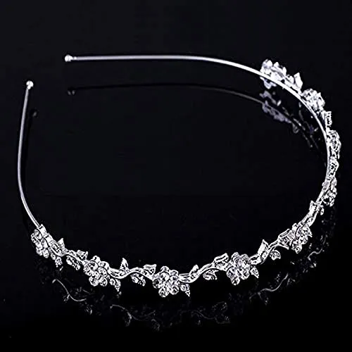 Yellow Chimes Tiara for Women and Girls Silver Plated Crown for Women Leafy Floral Crystal Studded Bridal Wedding Crown Tiaras for Women and Girls Gift For Women & Girls Valentine Gift for Girls