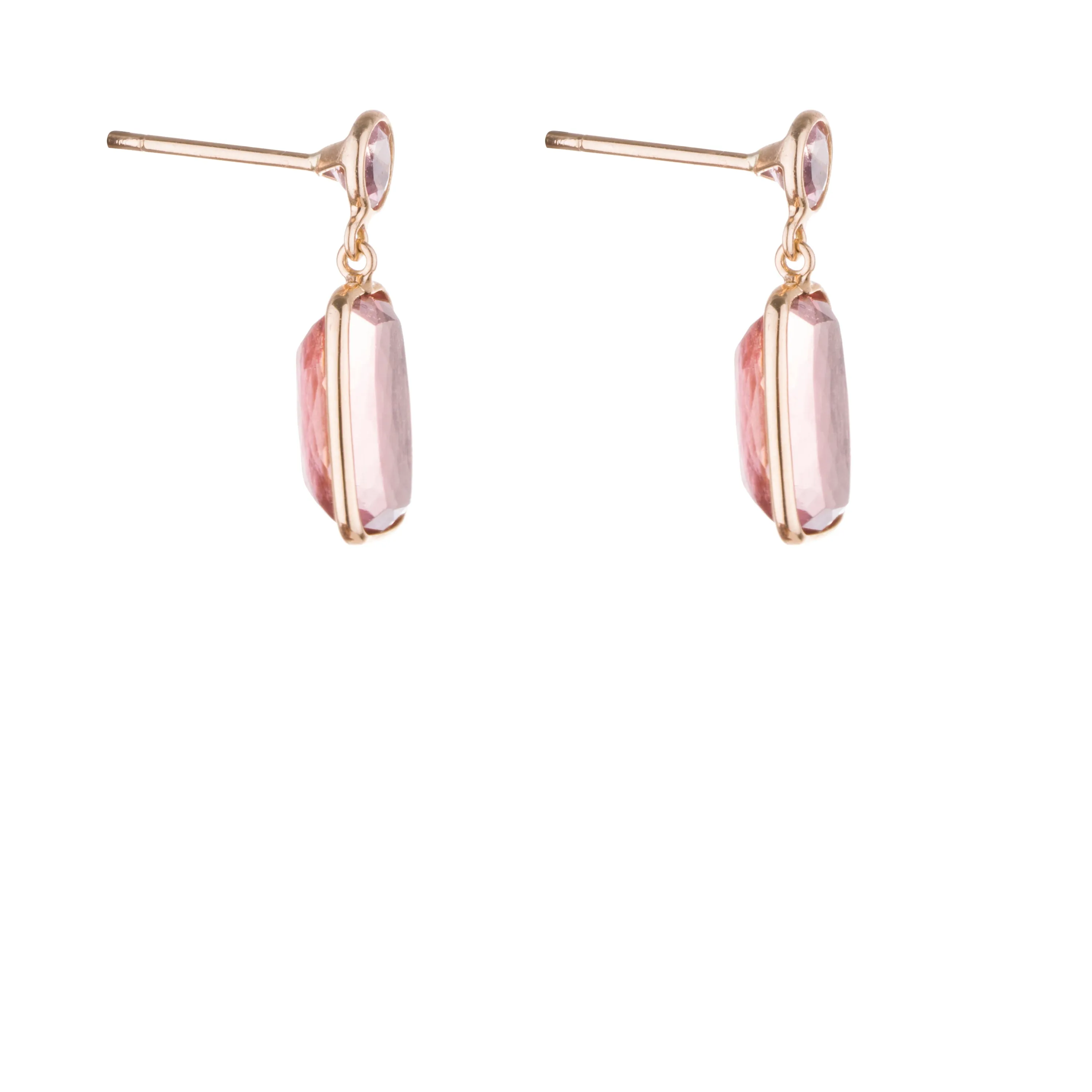 Zoya, Tourmaline Stud with Emerald Cut Drop, 18K Gold
