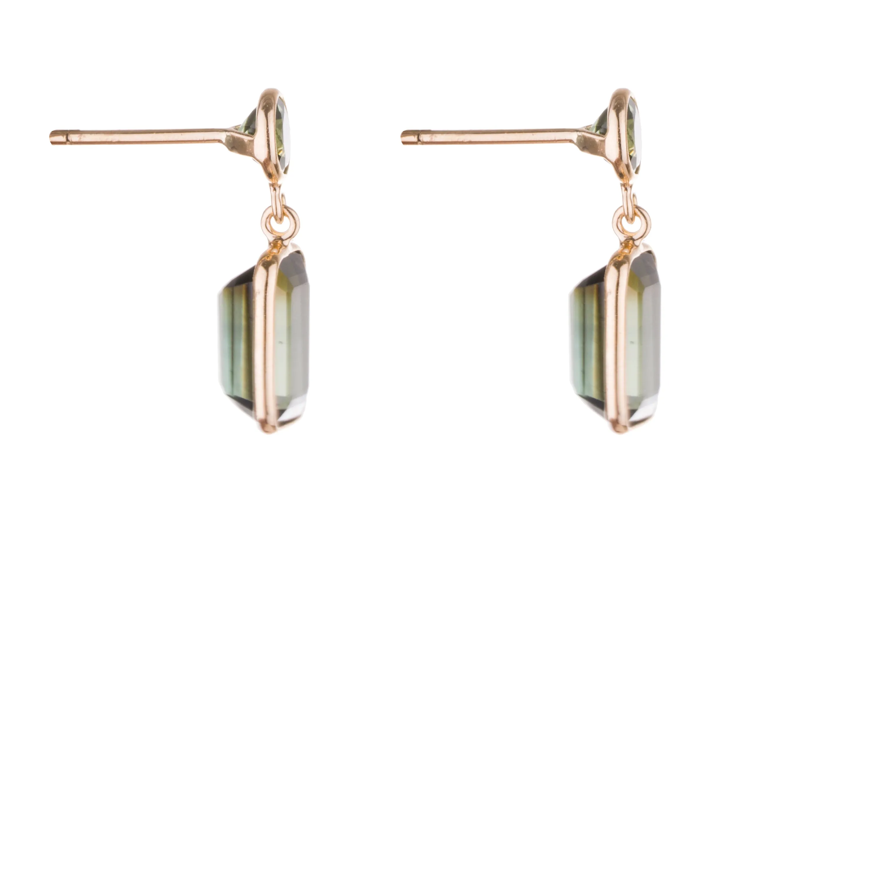 Zoya, Tourmaline Stud with Emerald Cut Drop, 18K Gold